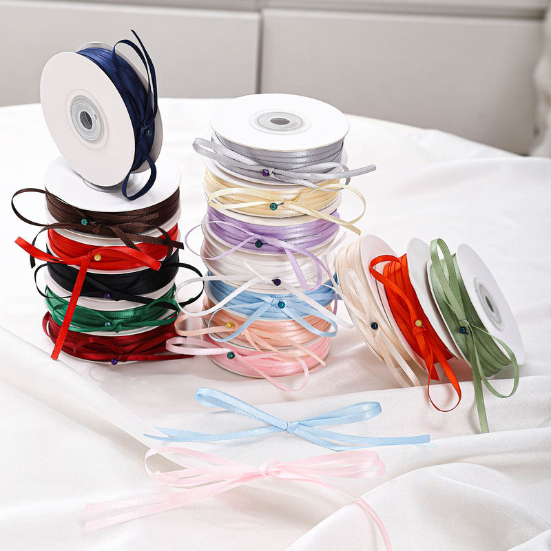 Hua Siyu 0.3cm Macaron Series Double-Sided Polyester Ribbon Thin Colorful Ribbon Flower Bouquet Packaging Handmade DIY