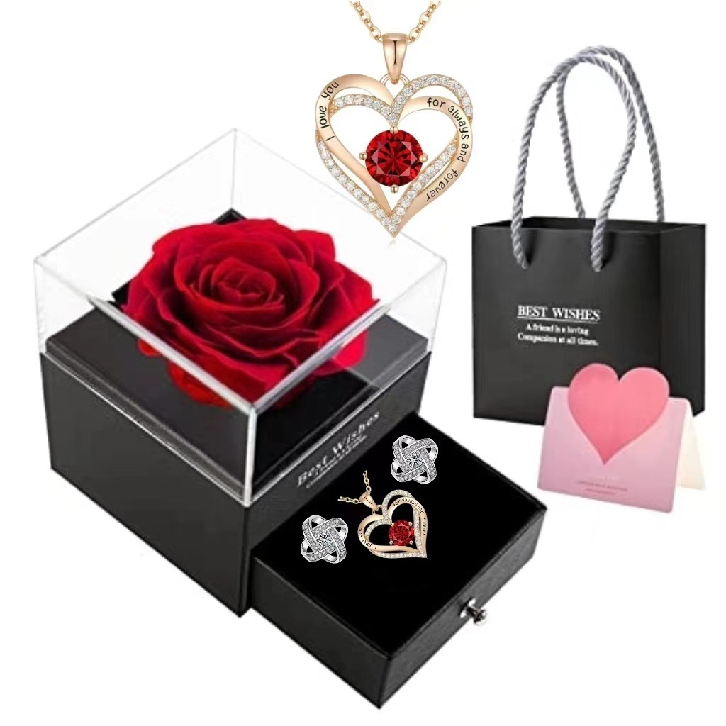 Collar de corazón de circonita colorida con colgante de oro rosa de doble capa, regalo para San Valentín y Día de la Madre