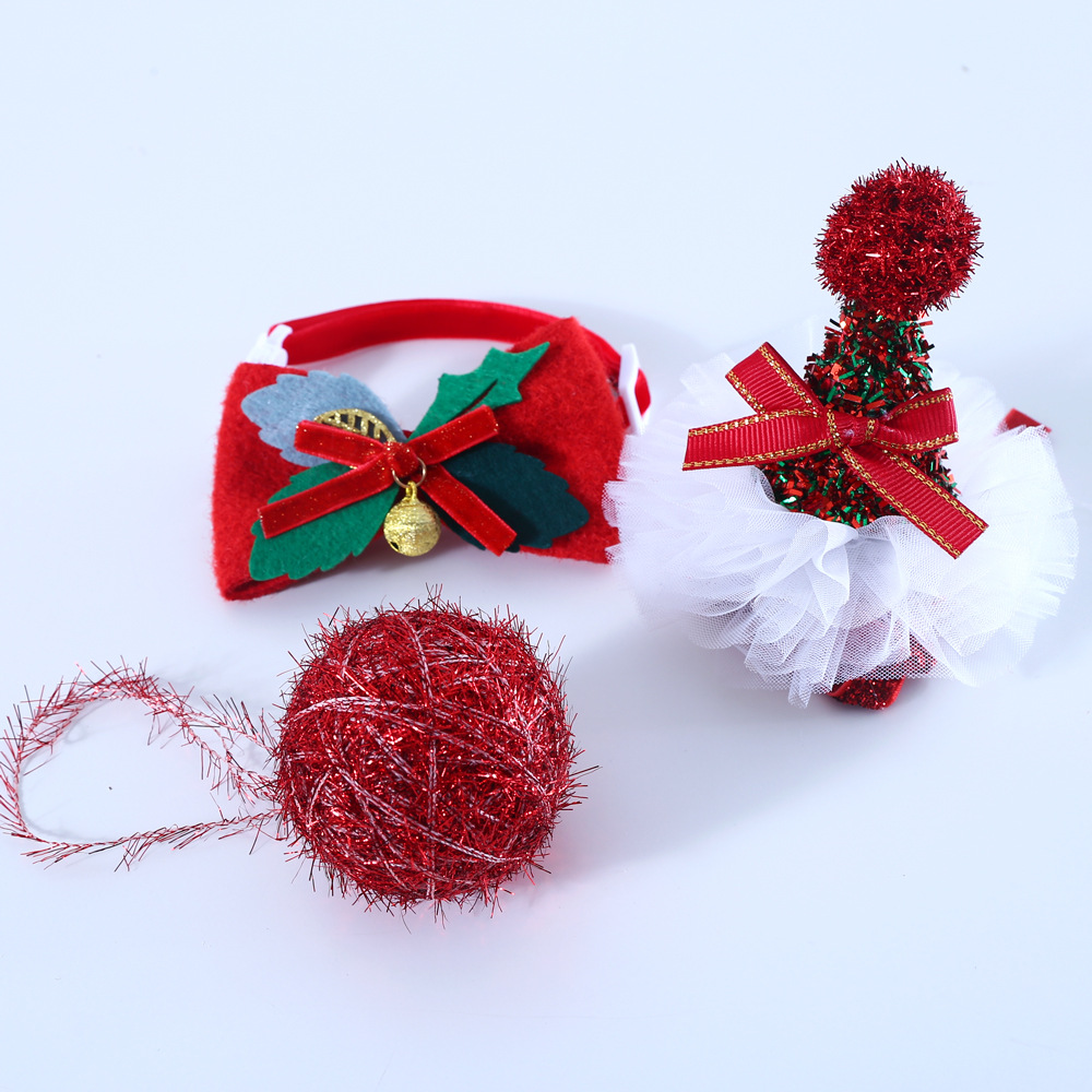 2022 nuevo gato Navidad collar nudo lentejuelas encaje sombrero tocado lana juguete caja de regalo traje