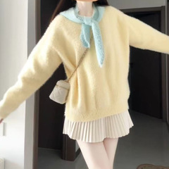 韩系独特超好看套装女秋冬仿貂针织衫上衣女2025显瘦半身裙两件套