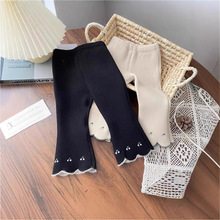女童一体绒喇叭裤秋冬款儿童韩版洋气百搭裤子宝宝加绒保暖长裤潮