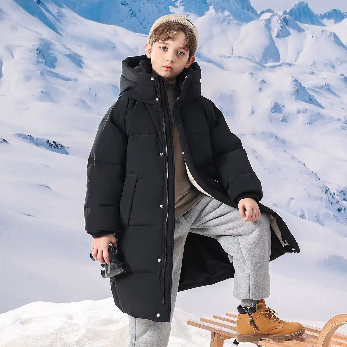 Детская зимняя куртка-пуховик средней длины, новинка 2025 года, детская куртка-пуховик Xiangyuan, утепленная куртка-пуховик с капюшоном.