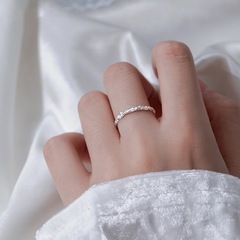 褶皺錫箔紙紋理戒指女個性時尚小眾簡約冷淡風S925銀開口食指環潮