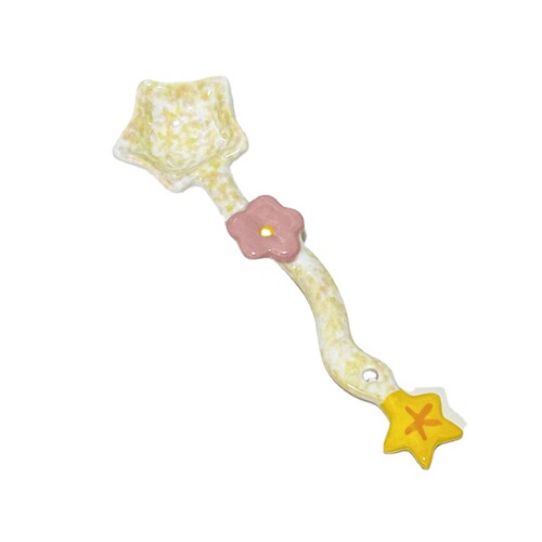 Adorable girl heart pink tulip spoon with stars, flower-shaped ceramic spoon for desserts, soup, rice, and coffee stirring