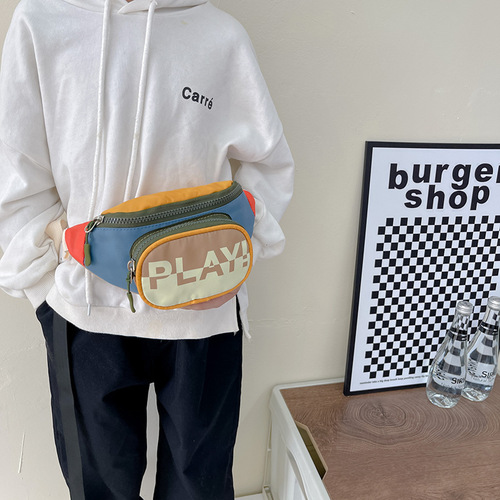 Japanese and Korean trendy boys' waist bags, fashionable and functional children's chest bags, design letter shoulder crossbody bags wholesale