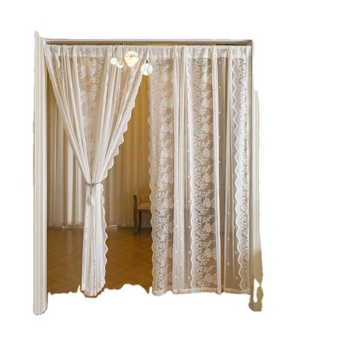 French romantic lace edge small window curtain fabric for kitchen and bedroom shading balcony partition curtain fabric