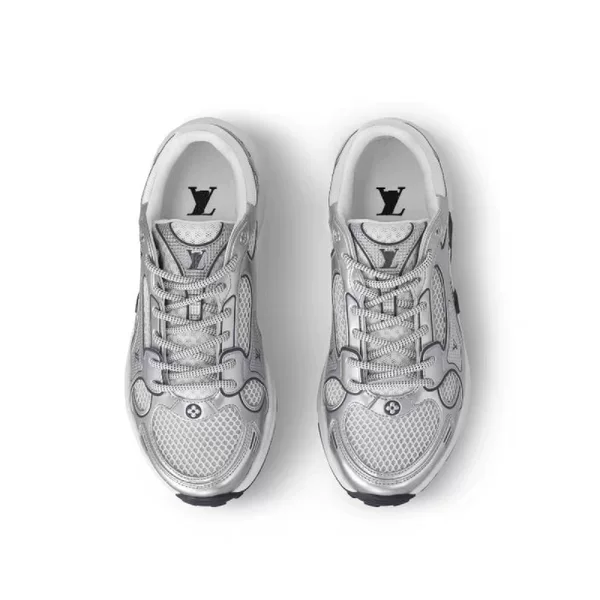 2025 New Model Silver Leather Round-Toe Lace-Up Color-Block Dad Shoes Thick-Soled Casual Versatile Breathable Sneakers Mesh