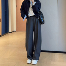 WTHEONE修饰腿型立体褶裥天丝羊毛阔腿西装裤高腰显瘦休闲裤2025