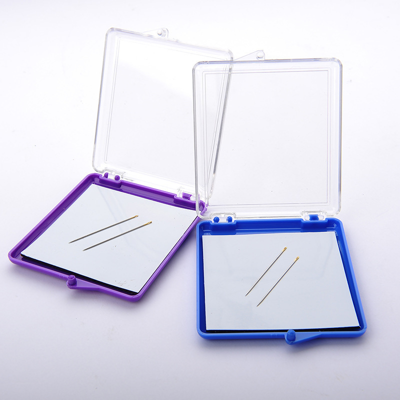 Caja cuadrada de almacenamiento de agujas Herramientas de costura para el hogar Espejo de maquillaje Imán suave Caja de succión de agujas Cuentas con aguja
