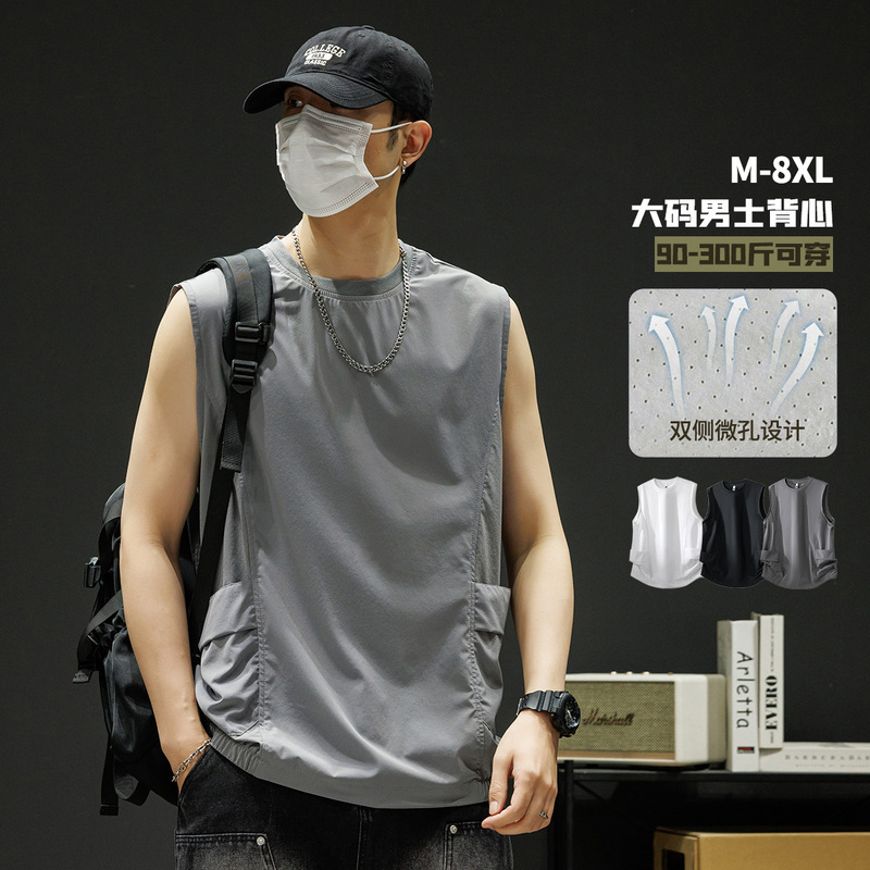 American-Style Pocket Design Vest, New Summer Sports Loose Sleeveless T-Shirt, Casual Tank Top, Plus-Size Men's Trendy Brand American-Style Pocket Design Vest, New Summer Sports Loose Sleeveless T-Shirt, Casual Tank Top, Plus-Size Men's Trendy Brand