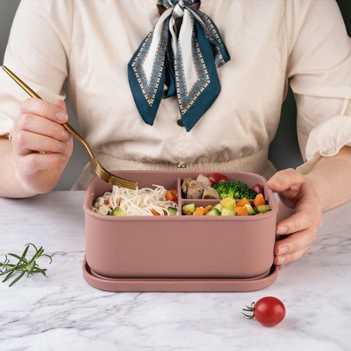 Silicone Lunch Box for Office Workers Microwave-Safe Heating Meal Container Divided Preservation Box Food-Grade Picnic Bento Box