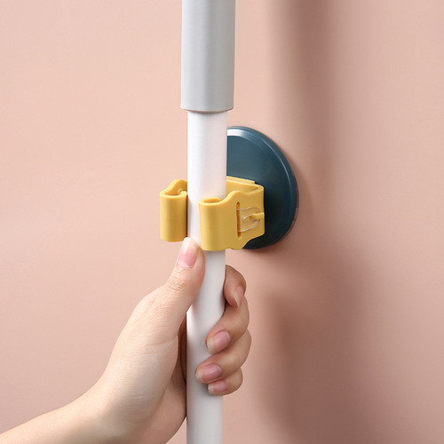 Wall-mounted mop clip, strong, traceless, punch-free hanger, broom mop rack, household umbrella hook storage