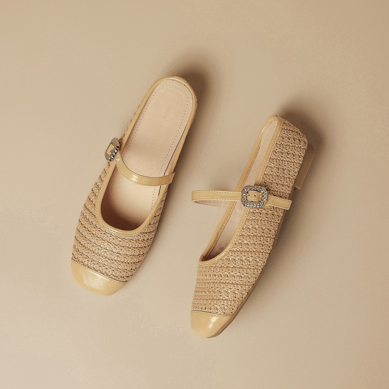 Sandal nữ hở mũi đính đá chuỗi mắt xích phong cách Pháp — MN33 màu vàng