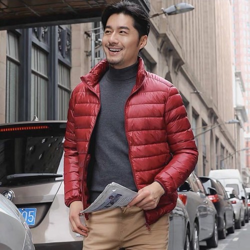 Men's Short-sleeve Business Casual Hooded Collar Thin Silk Cotton Coat for Autumn and Winter