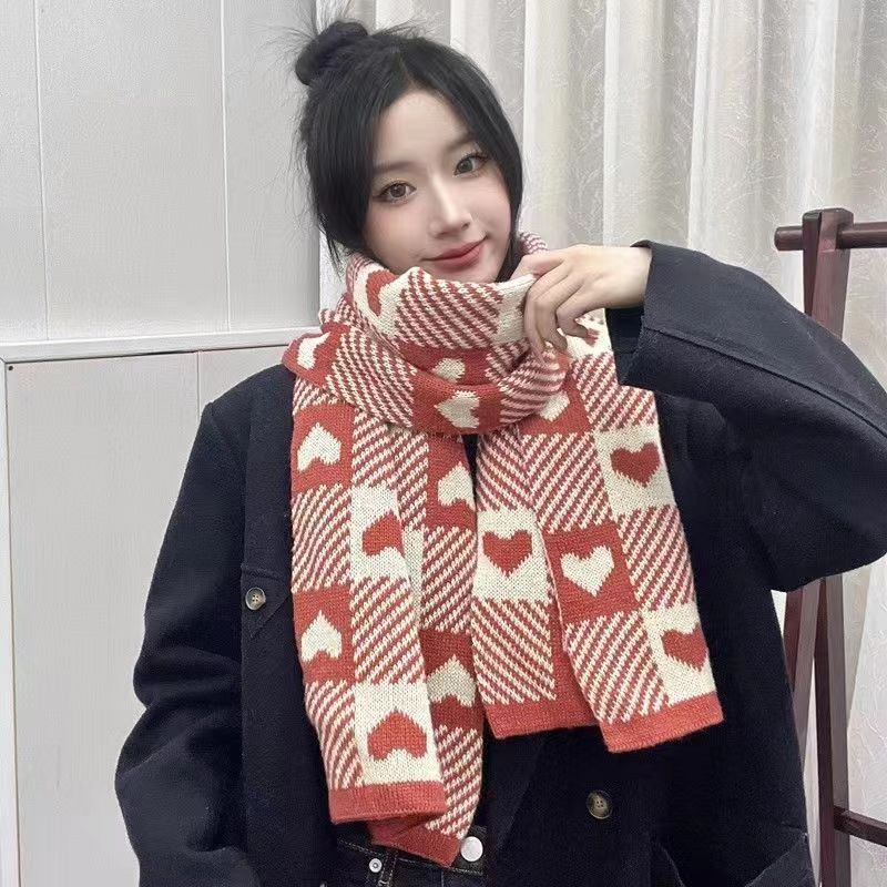 Herbst und Winter Kaschmirimitat Damen doppelseitiger Love Plaid Schal koreanischer Fransen warmer Schal vielseitig verdickter Schal_voghion.com