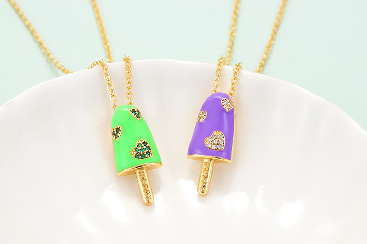 5g Weight Pendant Necklace Classification Wedding, Travel Occasion Copper Material Geometric Pattern Unisex Gender Fashion Style White, Pink, Purple, Green, Blue Color Wholesale Jewelry Popsicle-shaped Oil Drop Pendant Copper Inlaid Zircon Necklace Nihaojewelry 3