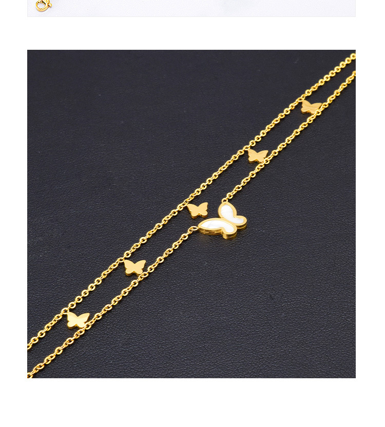 Fashion Four Leaf Clover Butterfly Titanium Steel Inlay Shell Womenu0027S Anklet