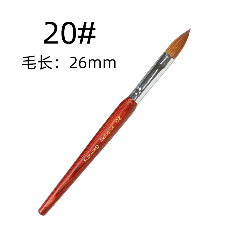 Cross-border puro pelo de visón arte de uñas cristal pluma Kolinsky cepillo de madera roja varilla siberiano tallado visón cepillo de pelo