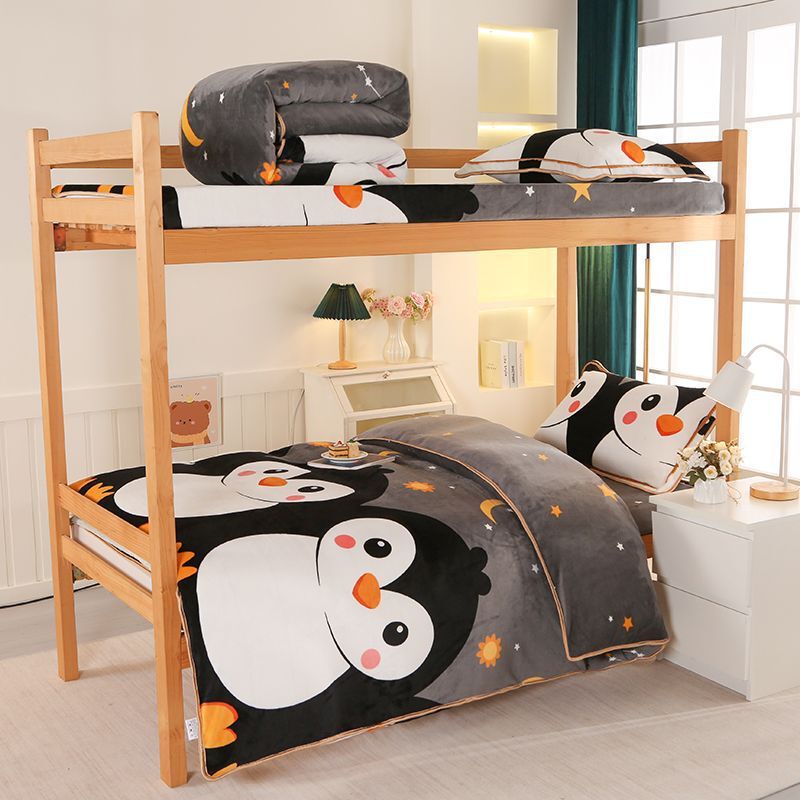 Student Dormitory Bunk Bed Thickeneded Milk Velvet Three-Piece Set Single Fleece-Lined Double-Sided Velvet Quilt Cover Winter Dormitory Bed Sheetss