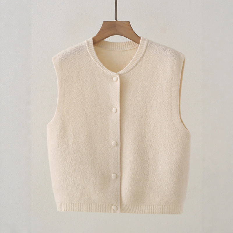 Retro Gray Single-Breasted Knitted Vest for Women in Autumn and Winter New Loose Slimming Look Sleeveless Sweater with Waistcoat