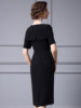 Square collar collarbone revealing dress with short sleeves
