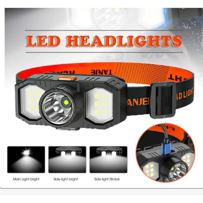 Трансграничная фара Светодиодная зарядка на открытом воздухе Наголовный фонарик дальнего действия Зарядка через USB двойной источник света COB рыболовная лампа