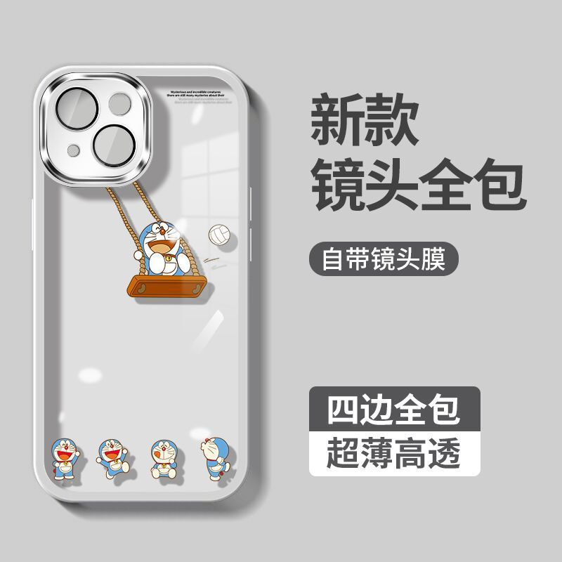 Doraemon Suitable for Apple 14 Mobile Phone Case iPhone15 New 13 with Lens Film 11 All-inclusive Transparent Case