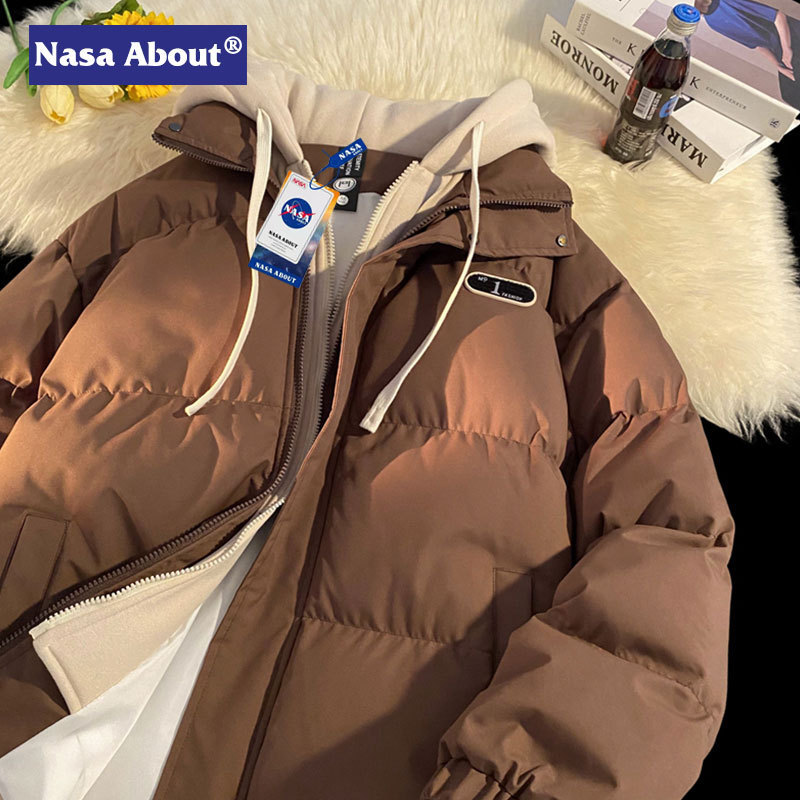 La NASA anti-temporada abrigo de algodón acolchado falso de dos piezas con capucha Jinjiang abrigo de algodón acolchado para hombres y mujeres mismo invierno engrosado abrigo de pan abrigo de algodón acolchado