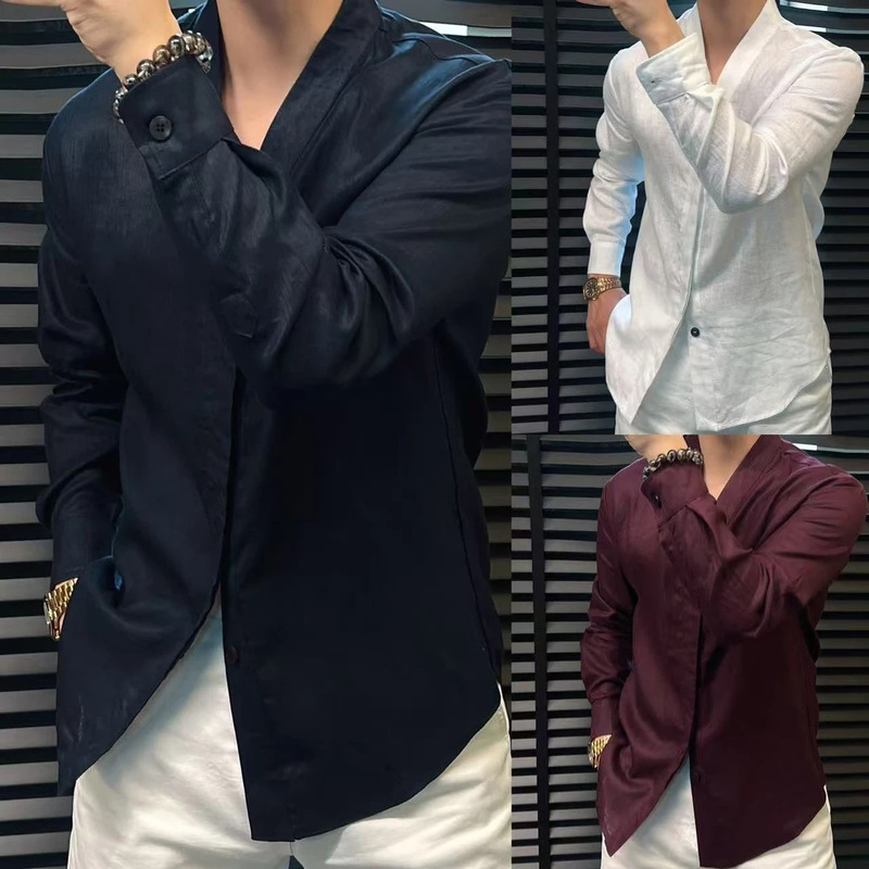 High-Quality Stylish Versatile Trendy Simple Light Luxury Cool Solid Color Men's Loose Casual Shirt