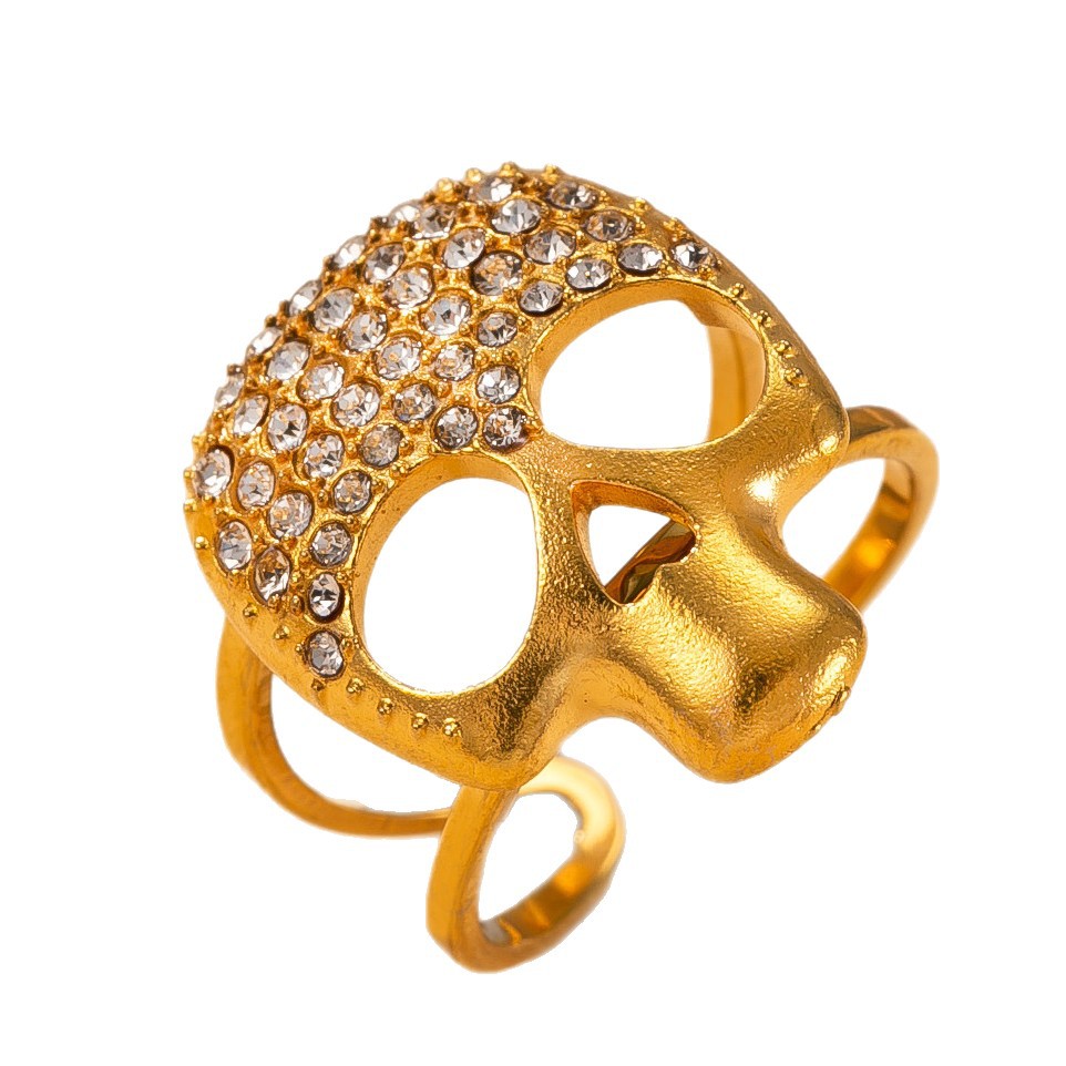 Anillo de acero inoxidable explosivo transfronterizo anillo de apertura de calavera de diamantes hidráulicos anillo de calle retro chapado en oro de 18k image 6