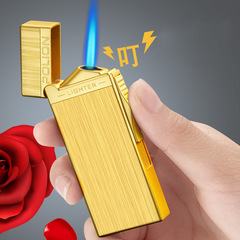 PL176 Creative Personality Loud-Opening Sound Metal Straight Blue Flame Gas Lighter Wholesale