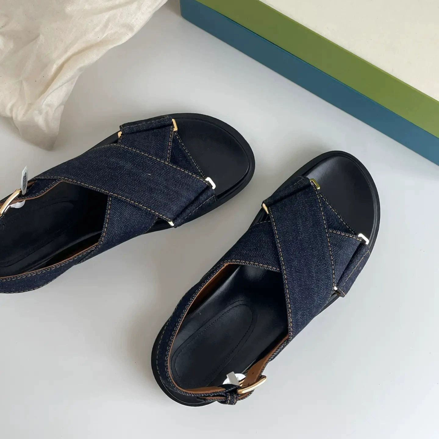 Версия из овчины ~ джинсовые римские сандалии на толстой подошве для женской летней верхней одежды, ретро-сандалии на платформе из натуральной кожи с открытым носком