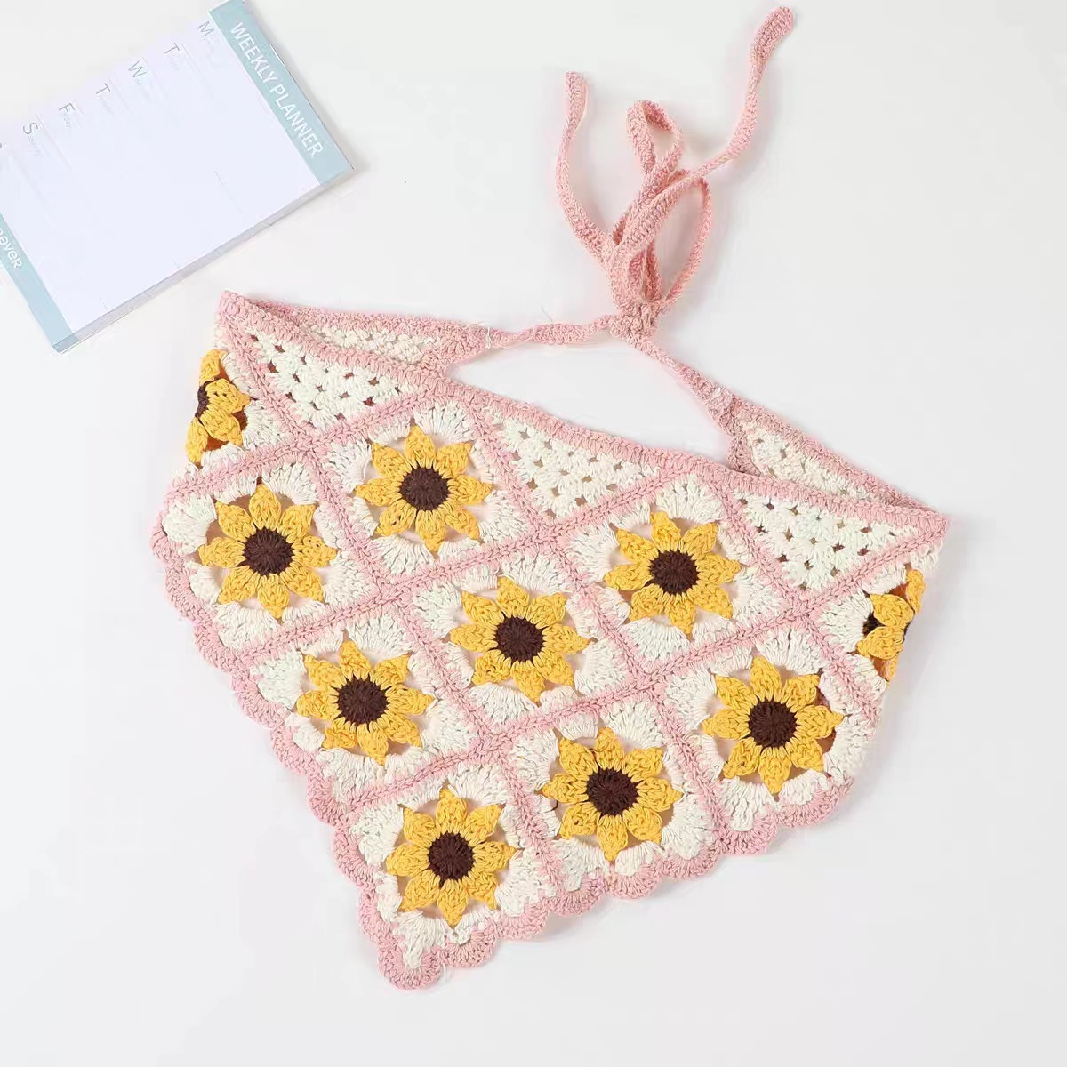 Primavera y otoño viajes ins dulce estilo lindo hecho a mano banda pelo de las mujeres accesorios para el pelo punto ganchillo pañuelo verano triángulo bufanda