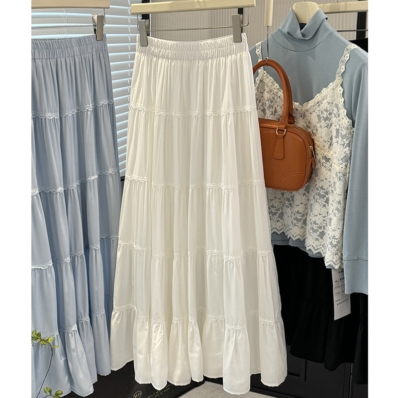 White Skirt Women's Spring and Summer 2025 New High Waist Slimming Mid-length A- line Ballet Style Puffy Cake Skirt