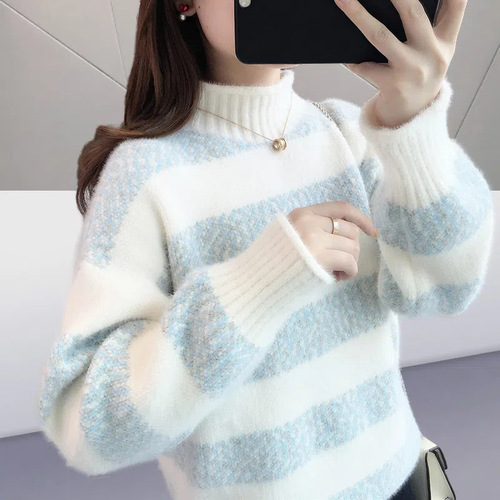 Spring and Autumn New Trendy Bestselling Knit Base Shirt Fashion Simple Loose Outerwear Waterproof Mink Wool Women's Sweater