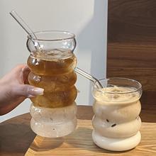 高颜值手工吹制毛毛虫杯波纹玻璃杯牛奶咖啡杯可爱螺旋圈圈咖啡杯
