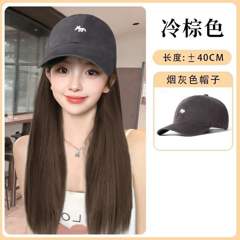 Sombrero peluca en una mujer cabello rizado largo otoño invierno nueva moda pequeño zorro bordado sombrero de béisbol con cubierta de cabello falso