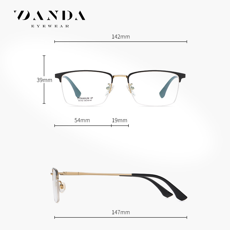 Las nuevas gafas de titanio puro F51102 de moda hombre de negocios medio marco plano espejo IP galvanoplastia se puede equipar con marco óptico de miopía
