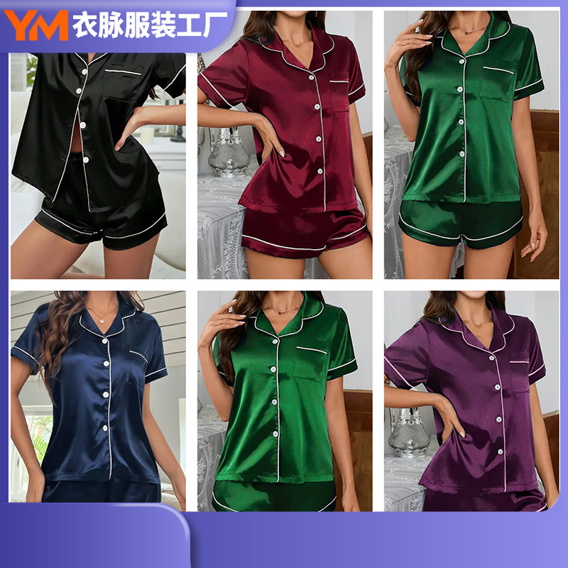 Nuevo estilo transfronterizo se puede usar en el exterior, ropa de hogar, pijamas de cárdigan cómodos y transpirables, pantalones cortos de manga corta para mujer, ropa de hogar, trajes al por mayor