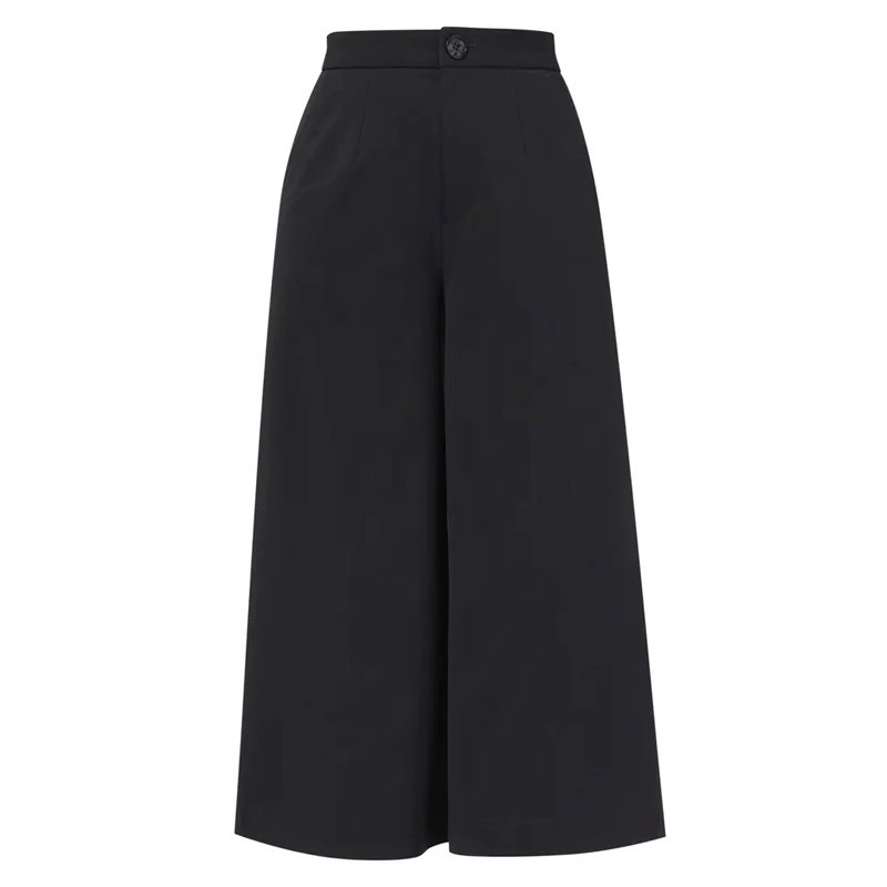 Quần culottes nữ ống rộng cạp chun co giãn bốn chiều kiểu dáng cổ điển — nâu chi tiết 4