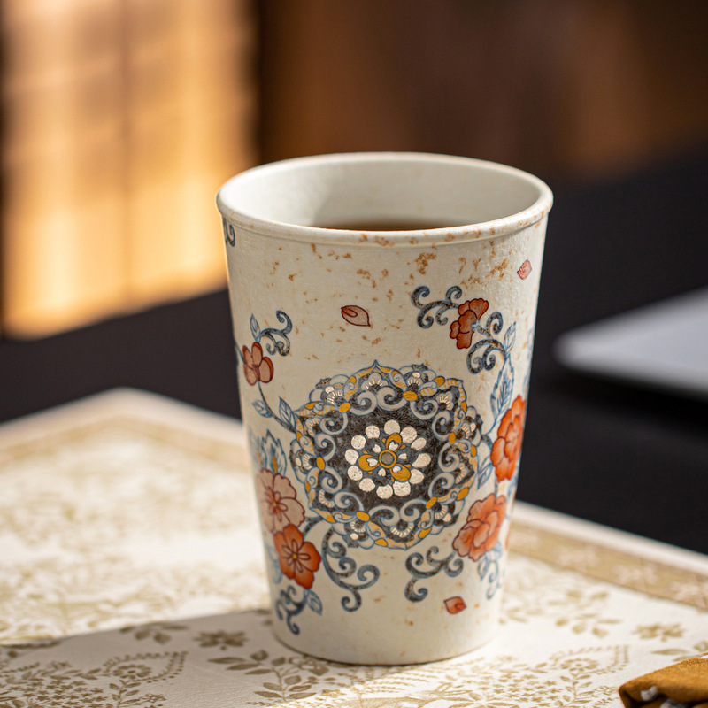 Blue and White Firestone Red Entwined Floral Pattern Ceramic Cup for Home and Office Personal Use Tea Cup Water Cup Blue and White Firestone Red Entwined Floral Pattern Ceramic Cup for Home and Office Personal Use Tea Cup Water Cup
