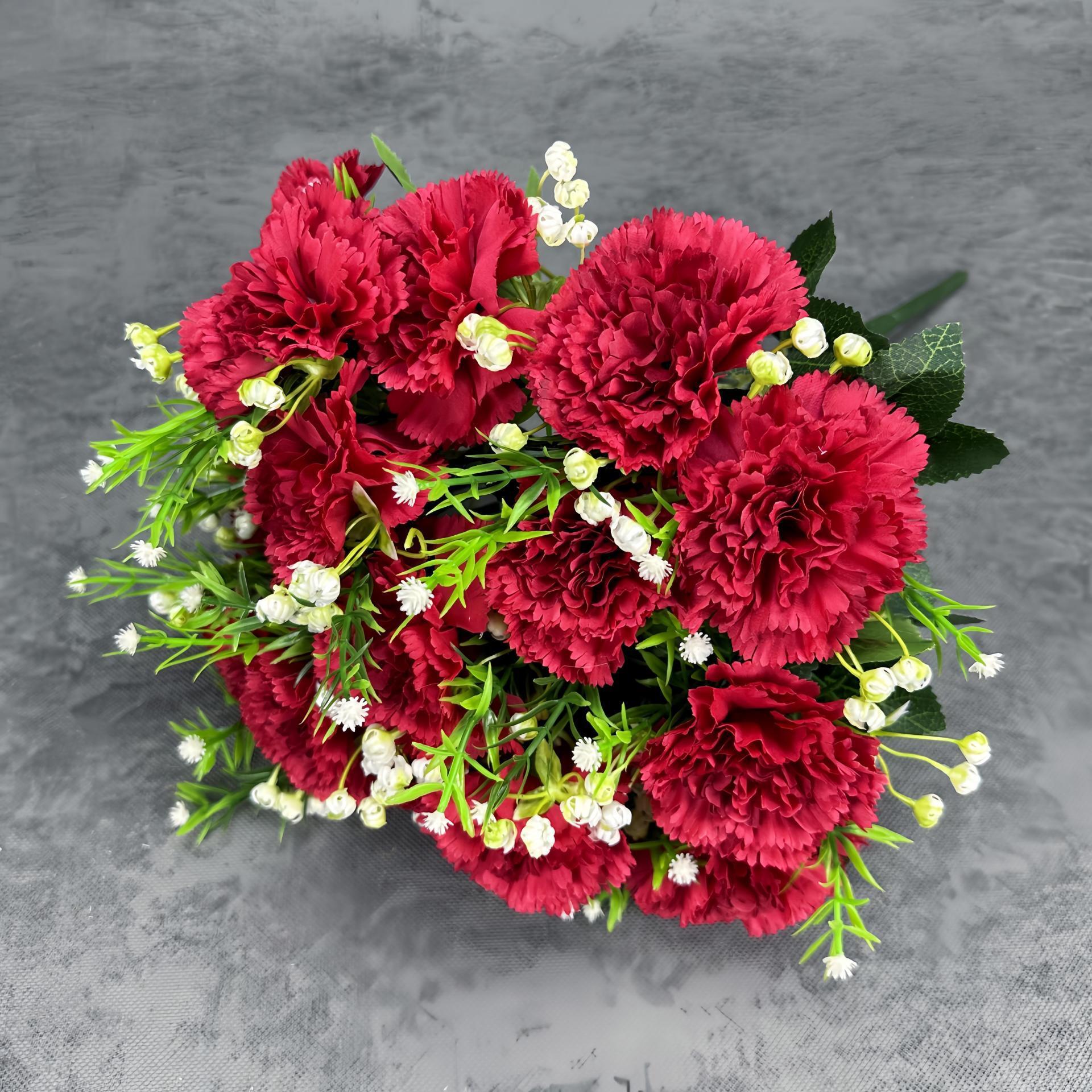 Nuevo conjunto de 18 flores de claveles simuladas decoración de boda decoración de flores falsas transfronterizas al por mayor