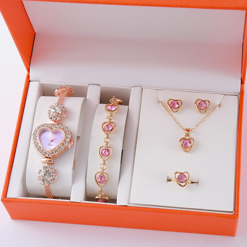 New Quartz Women's Watch High-end Niche Water Diamond Jewelry Earrings Necklace Ring Set