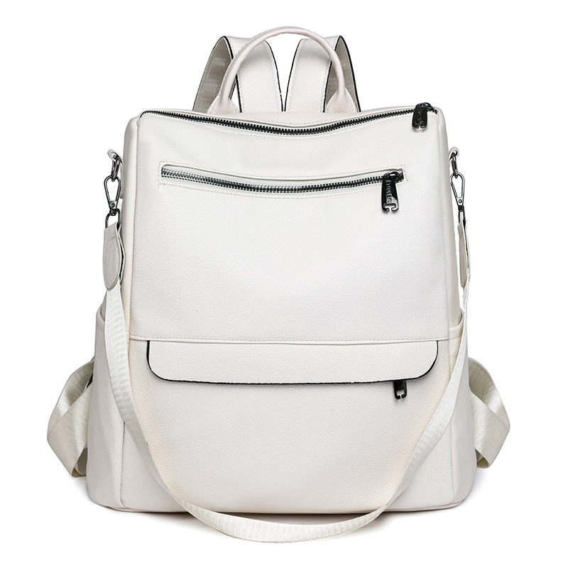 2023 verano nuevo estilo casual señoras de cuero suave mochila simple color sólido de gran capacidad mochila de doble uso mochila escolar al por mayor