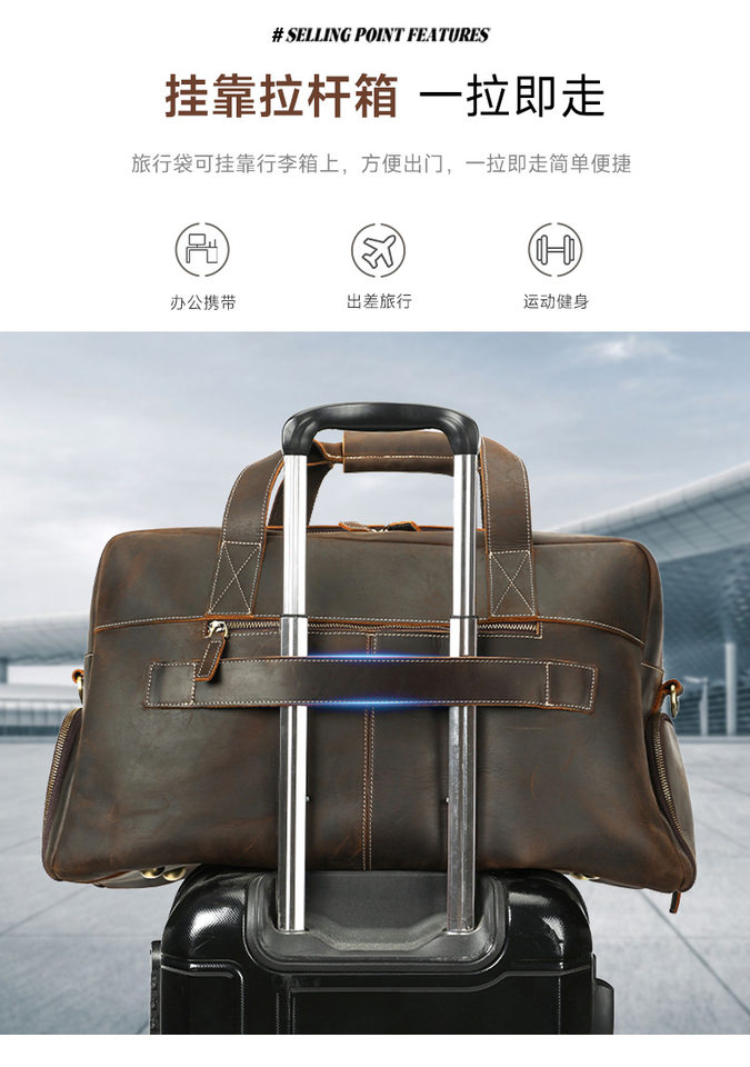 Túi du lịch nam da bò thật da lộn cổ điển đa năng dung tích lớn 36–55L — nâu chi tiết 13