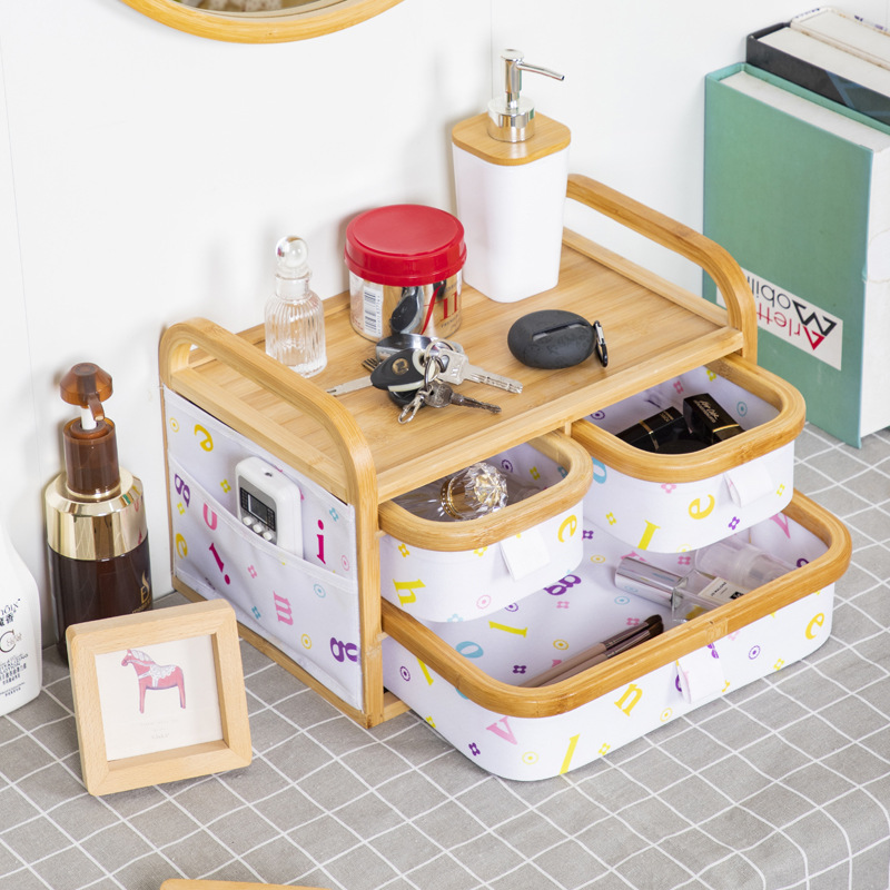 Estilo japonés tela de bambú de gran capacidad multifuncional caja de almacenamiento de cosméticos dormitorio escritorio cesta de almacenamiento de artículos diversos