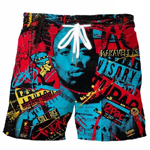 WishTupac 2pac Beach Shorts with 3D Digital Printing