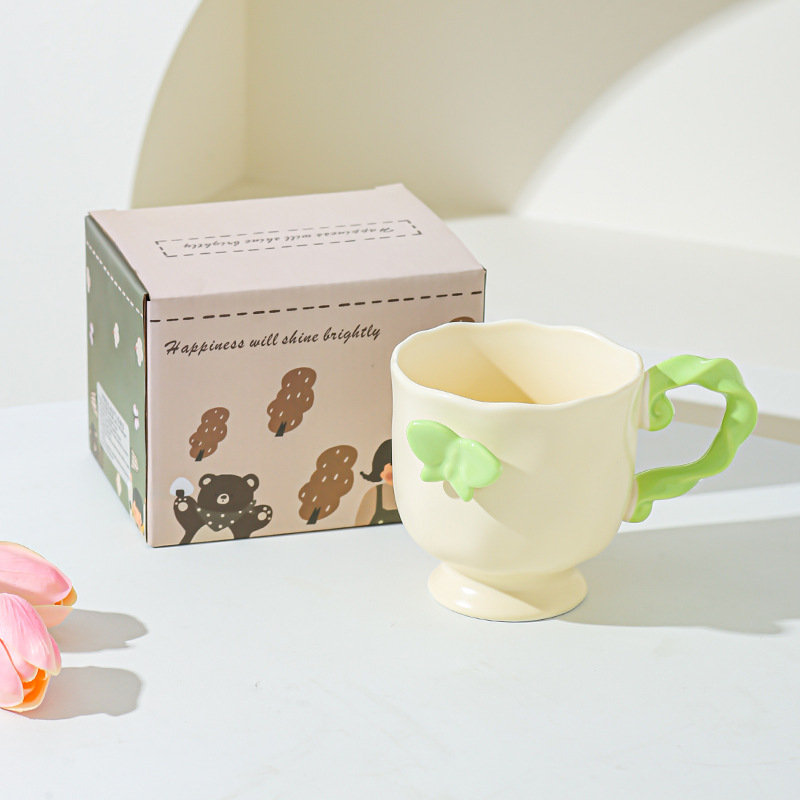 Inswind Dream Butterfly Taza de café de pies altos para niñas de oficina desayuno taza de leche regalo de cumpleaños