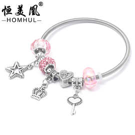 韩系小众精致感复古合金串珠DIY五角星爱心皇冠吊坠弹簧手镯饰品