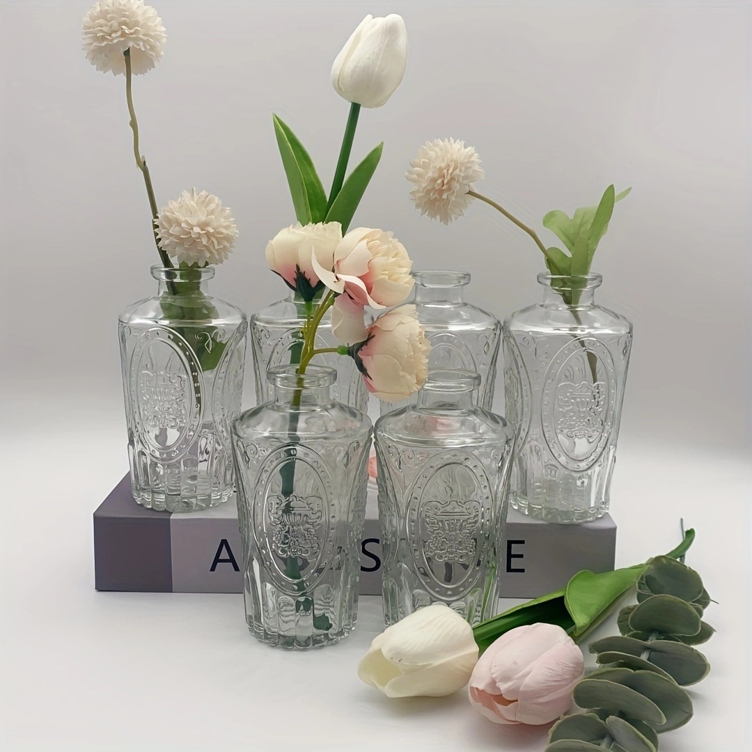 Botella de vidrio hidropónico en relieve sala de estar dormitorio retro europeo floral transparente creativa flores secas jarrón